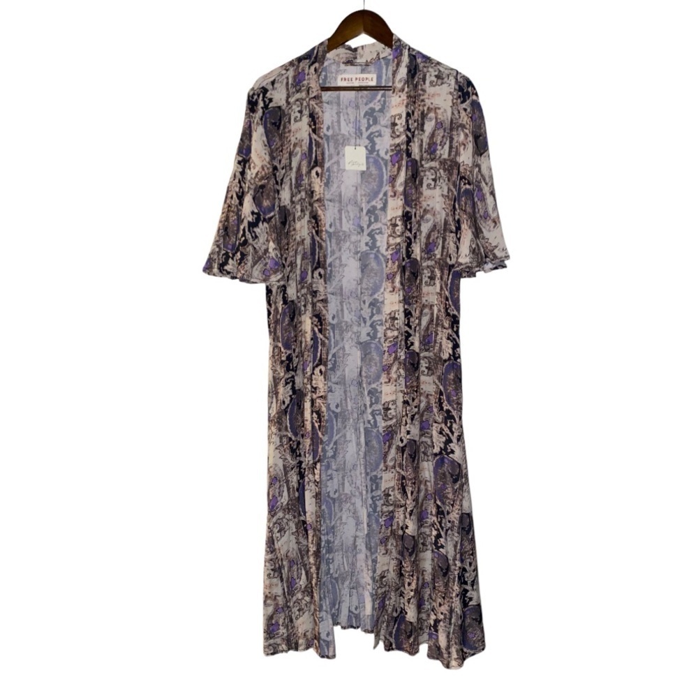 Free People Longline Print Duster Drop‎ Sleeve Boho Festive NEW Women Large